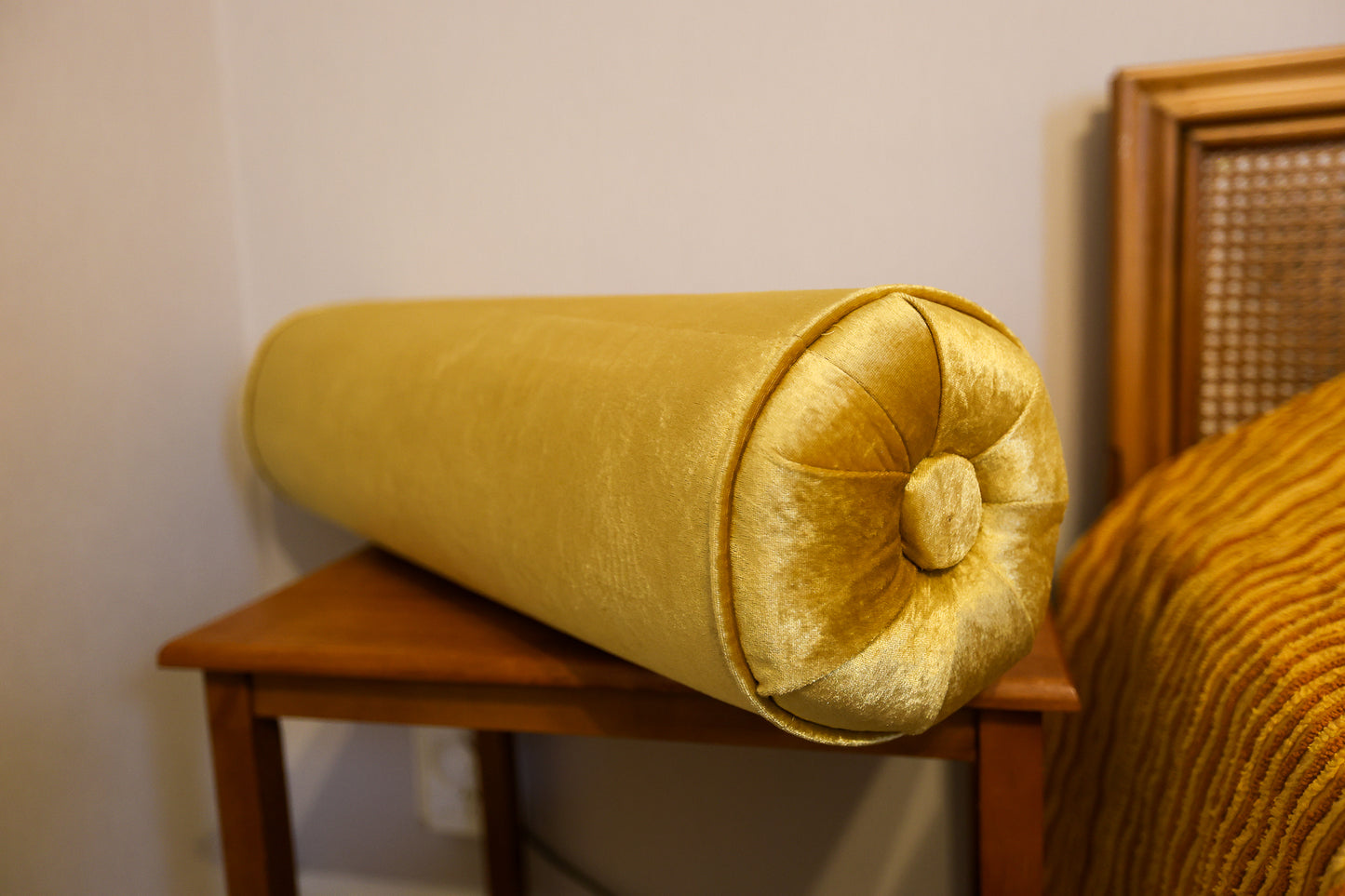 Elegant Gold Velvet Bolster Pillow