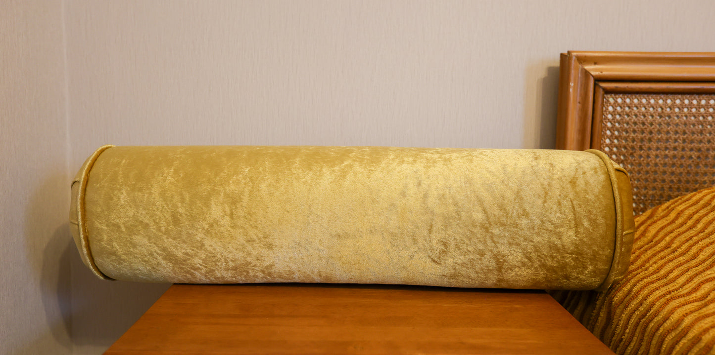 Elegant Gold Velvet Bolster Pillow