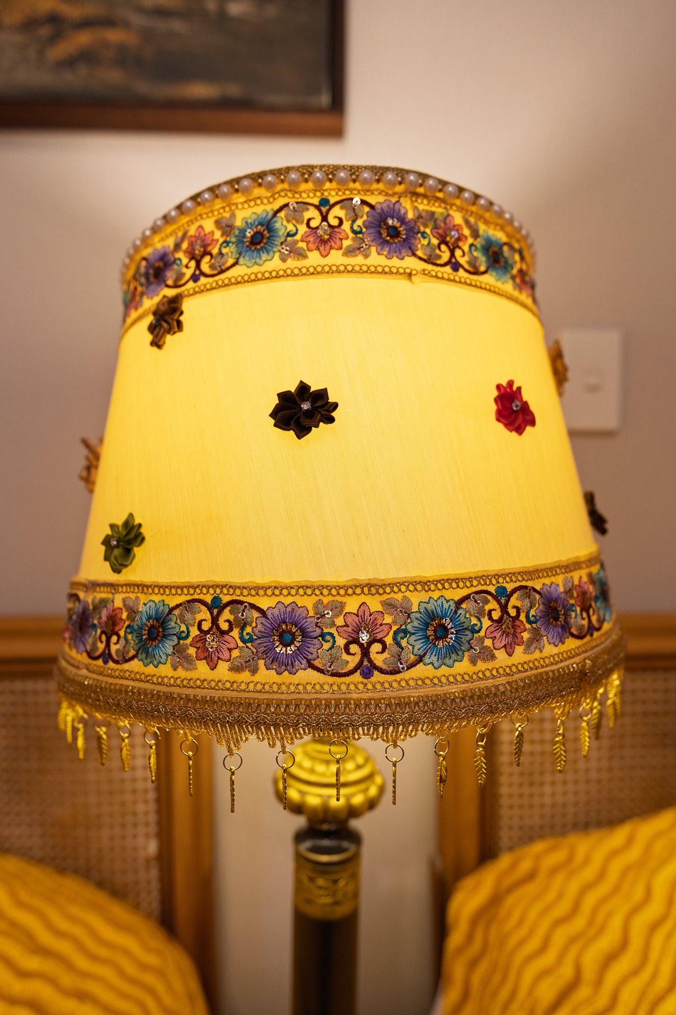 Vintage Table Lamp with Floral Embellished Shade