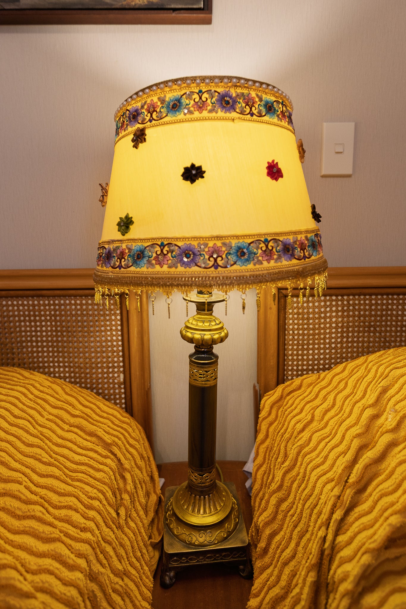 Vintage Table Lamp with Floral Embellished Shade