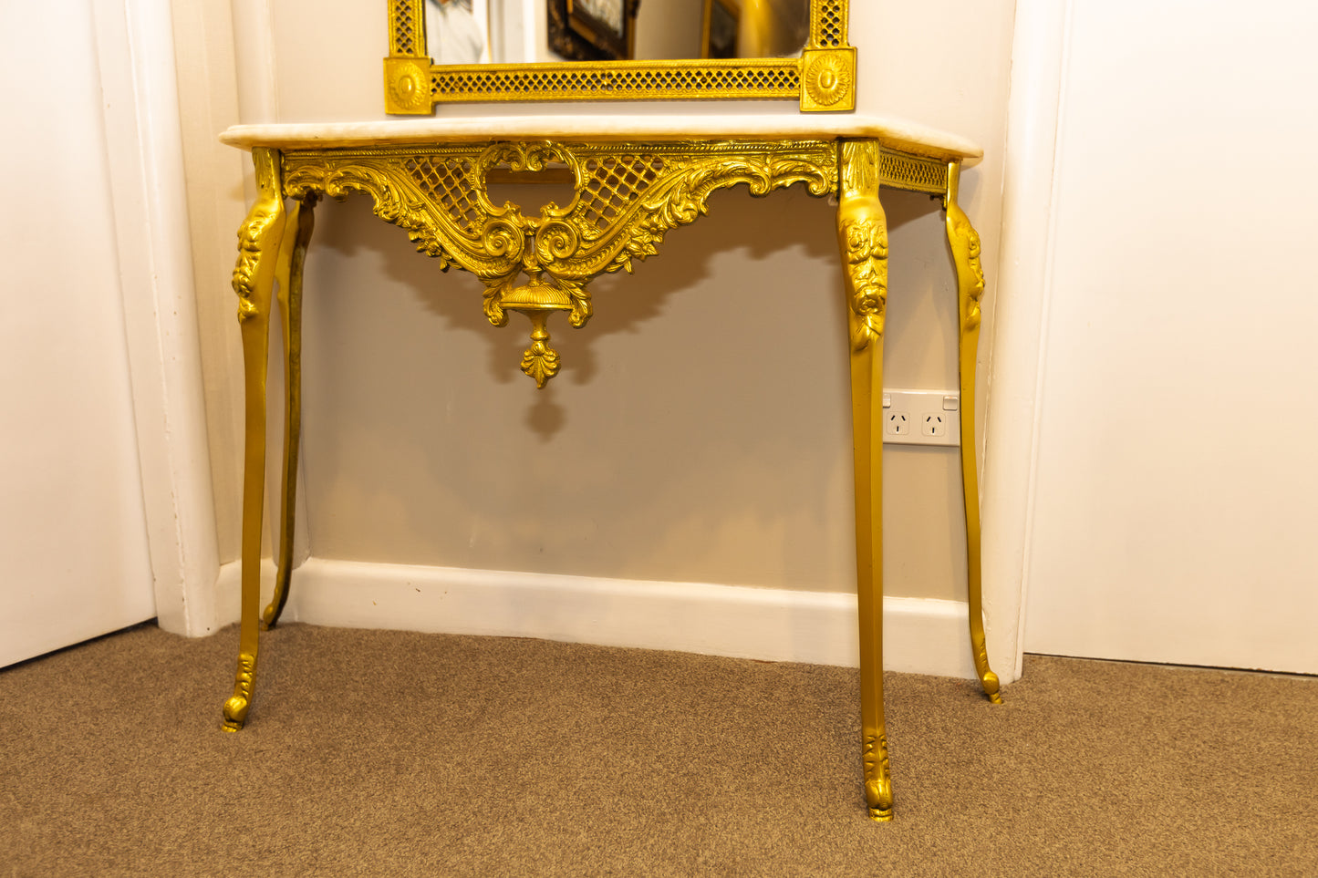 Magnificent Ornate Gold Console Table and Mirror Set