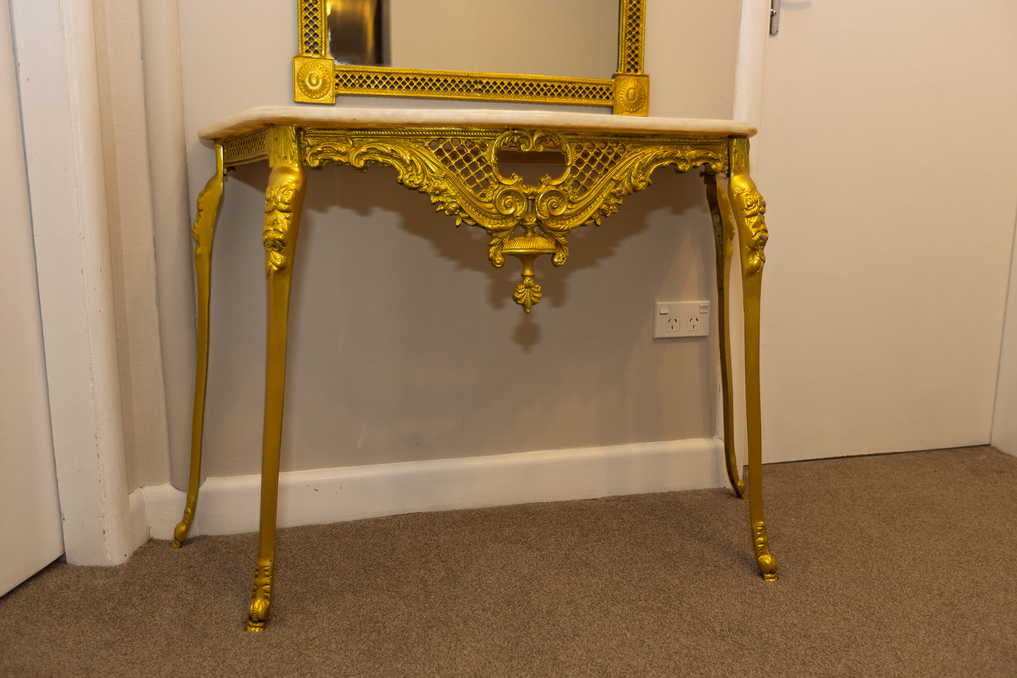 Magnificent Ornate Gold Console Table and Mirror Set