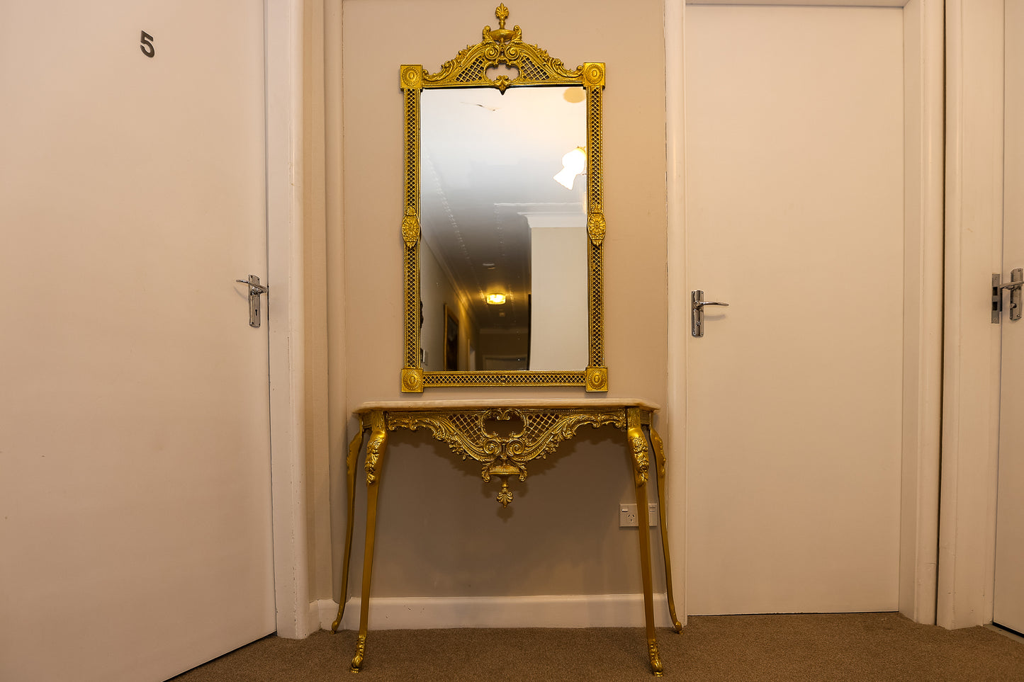Magnificent Ornate Gold Console Table and Mirror Set