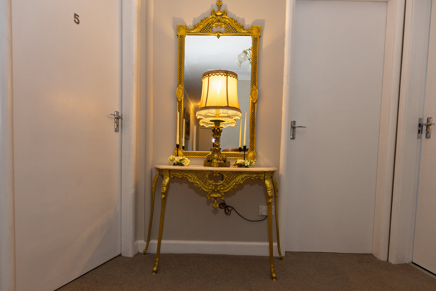 Magnificent Ornate Gold Console Table and Mirror Set