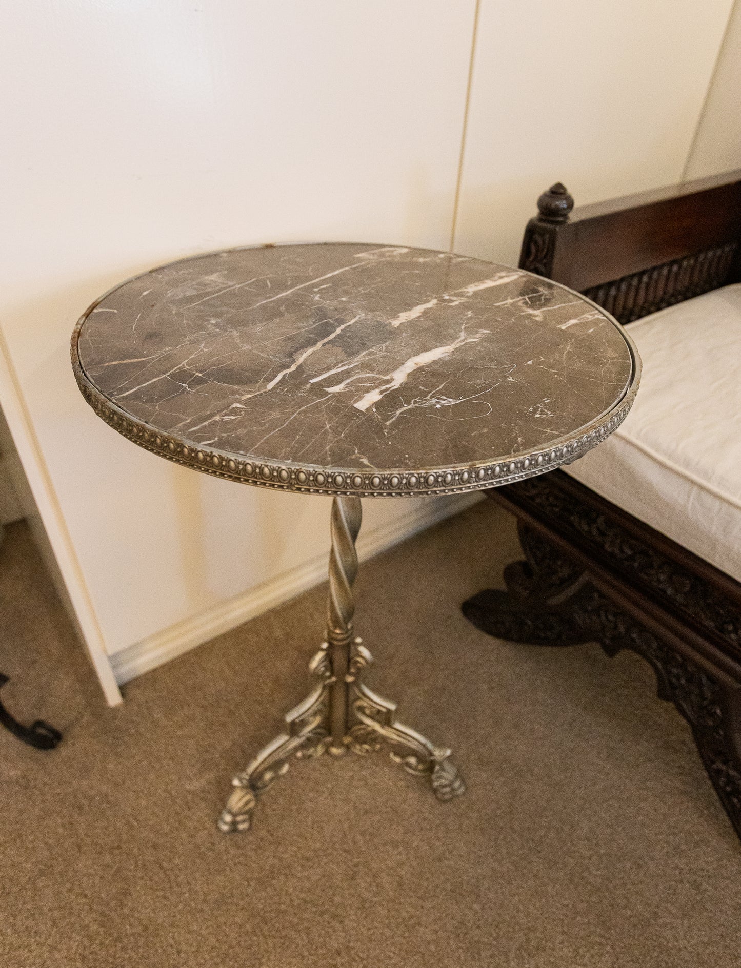 Exquisite Vintage Marble-Top Pedestal Table