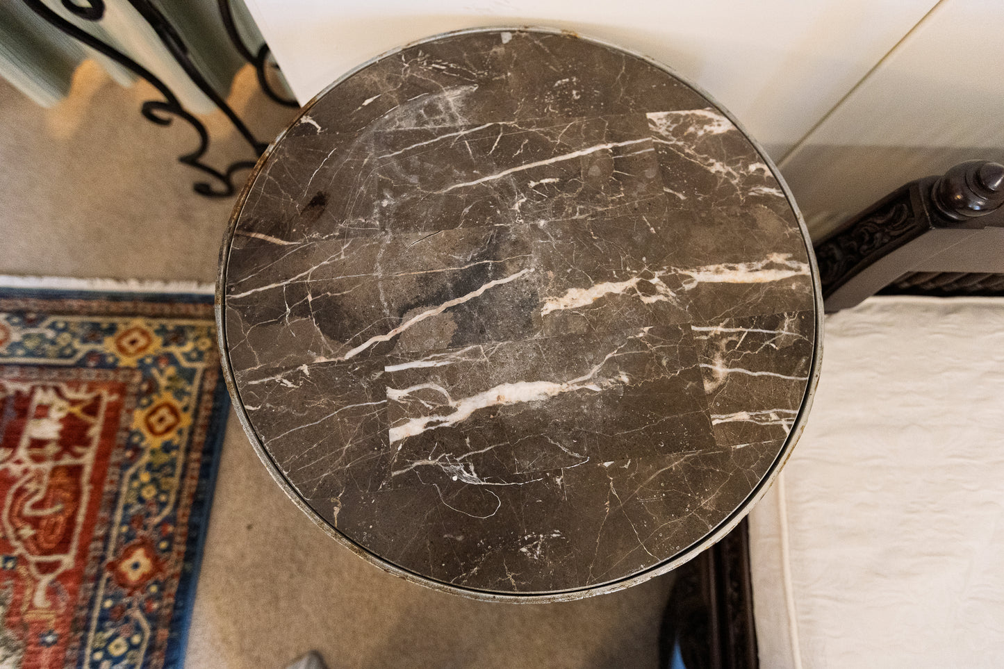 Exquisite Vintage Marble-Top Pedestal Table