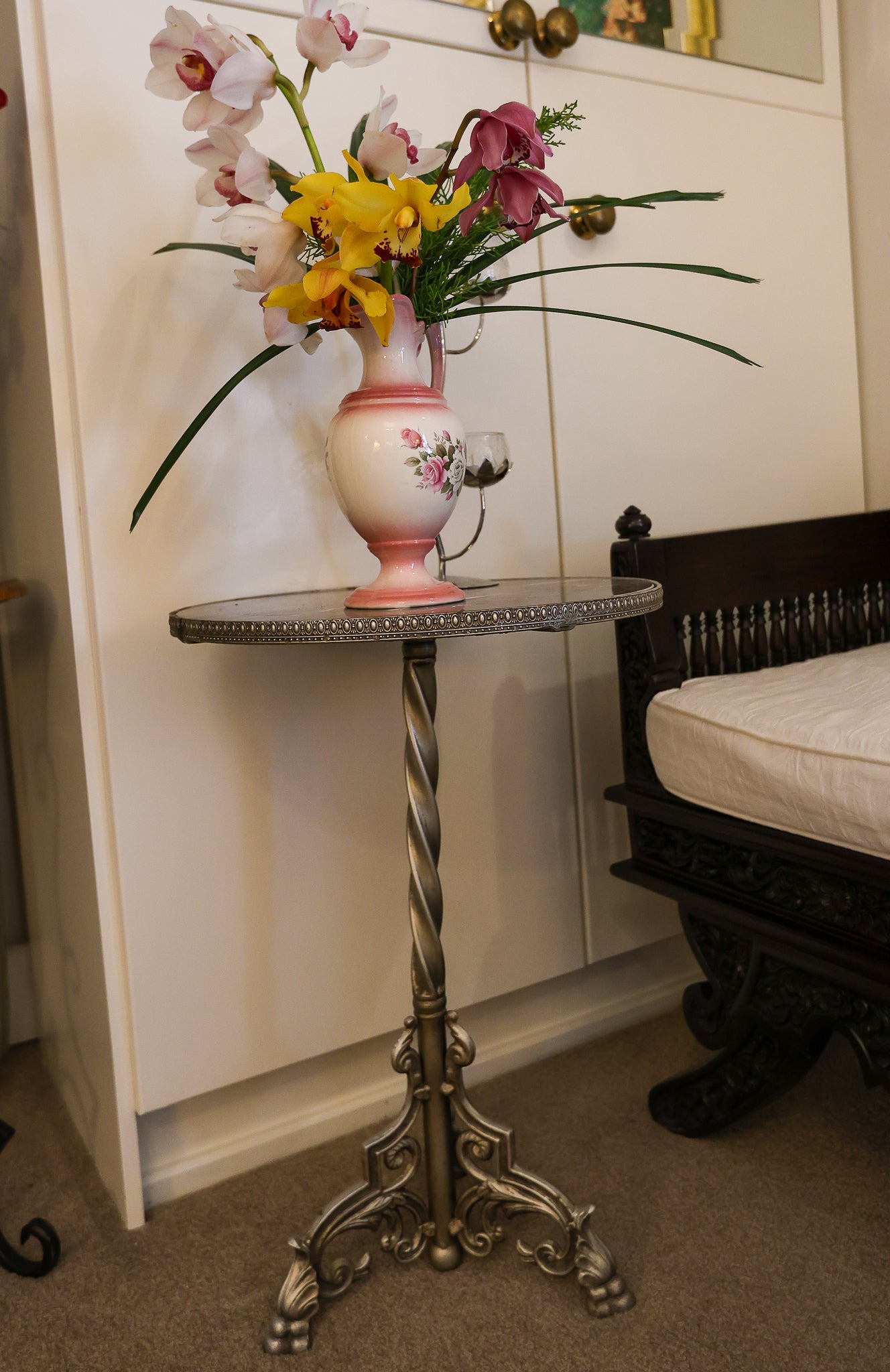 Exquisite Vintage Marble-Top Pedestal Table