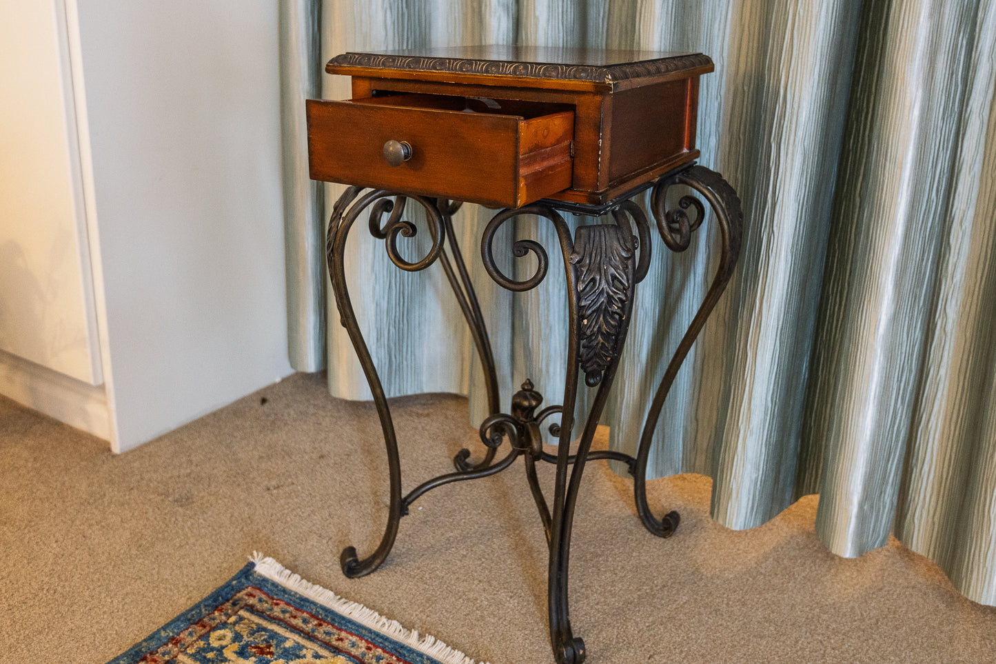 Charming Wrought Iron and Wood Accent Table
