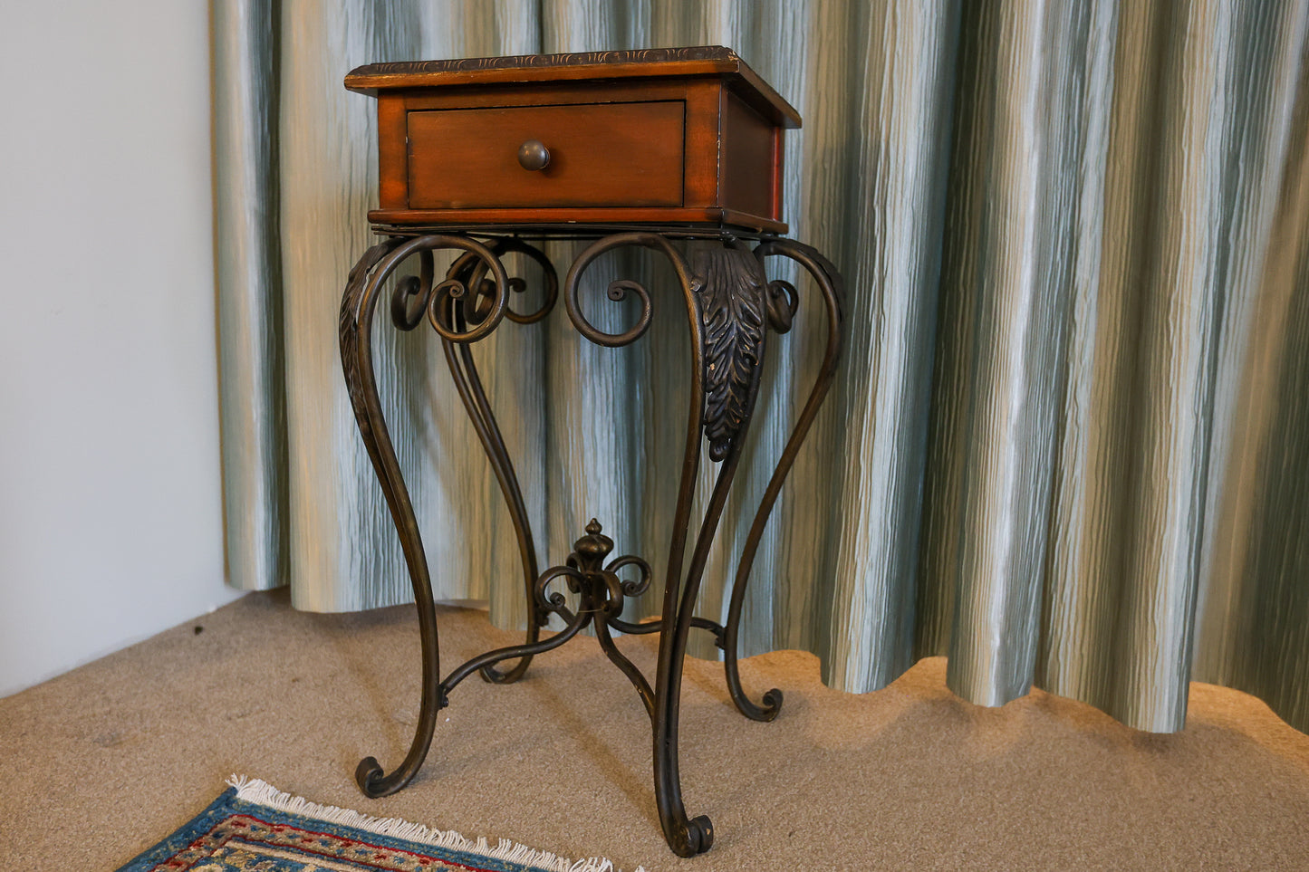 Charming Wrought Iron and Wood Accent Table