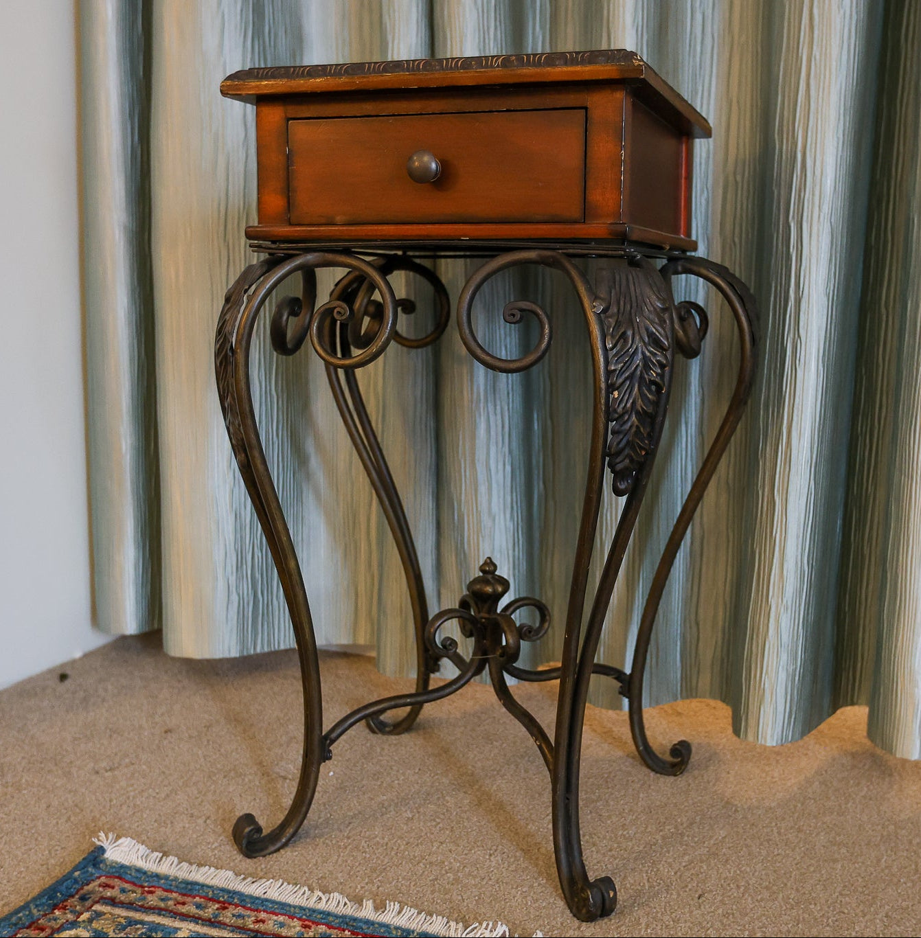 Charming Wrought Iron and Wood Accent Table