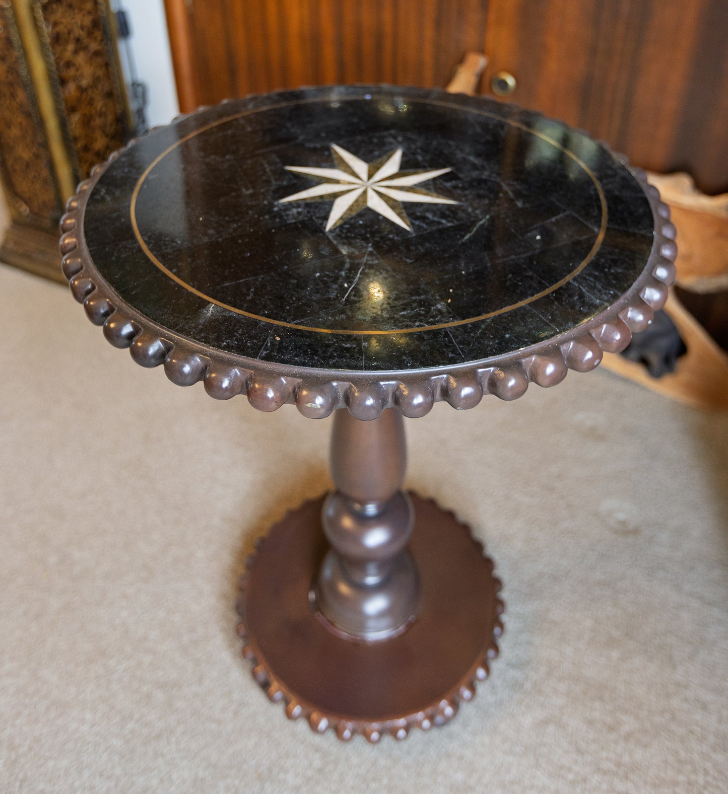 Charming Vintage Pedestal Table with Star Inlay