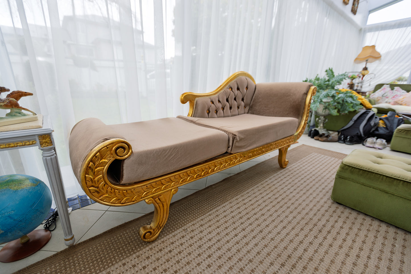 Opulent Gold-Gilded Chaise Lounge Day Bed