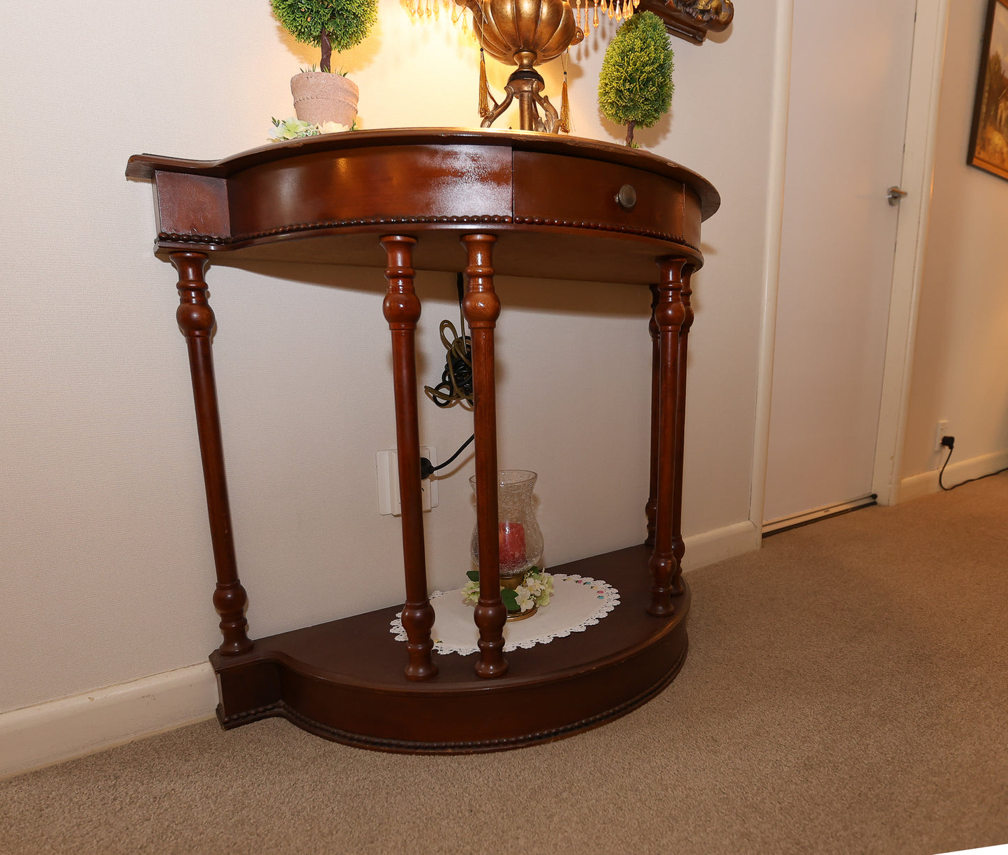 Elegant Vintage Mahogany Demilune Console Table
