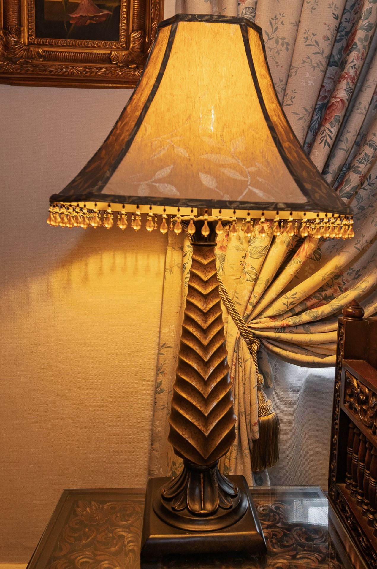Exquisite Hand-Carved and Beaded Table Lamp