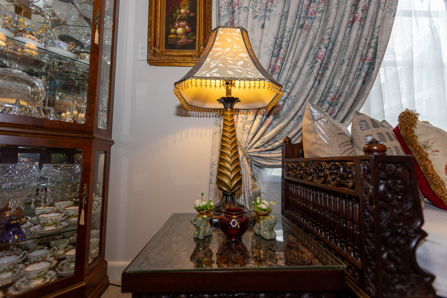 Exquisite Hand-Carved and Beaded Table Lamp