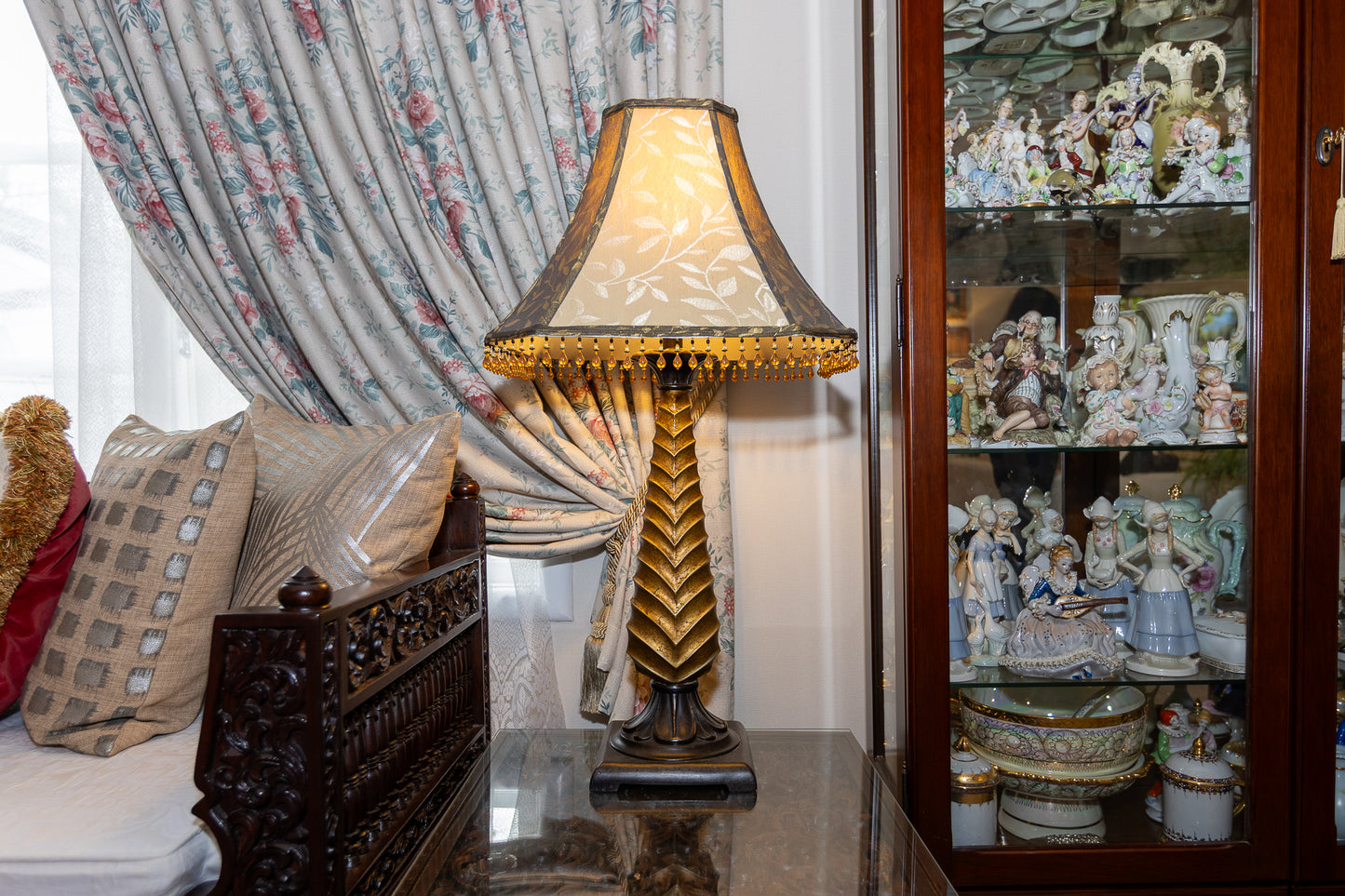 Exquisite Hand-Carved and Beaded Table Lamp
