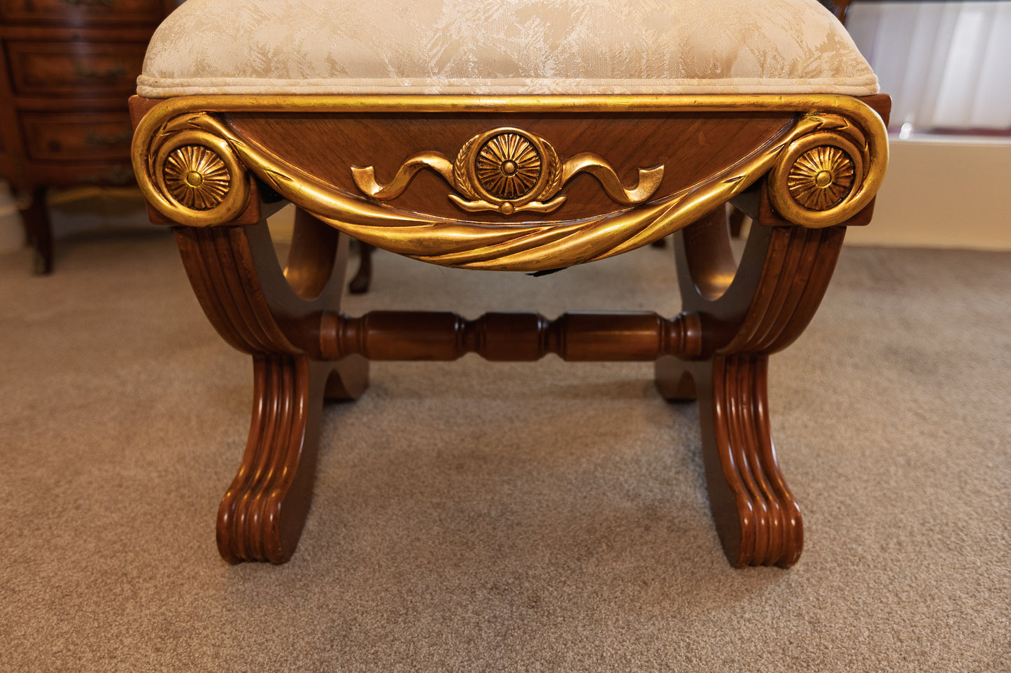 Exquisite Neoclassical Gilt and Wood Vanity Stool / Bench