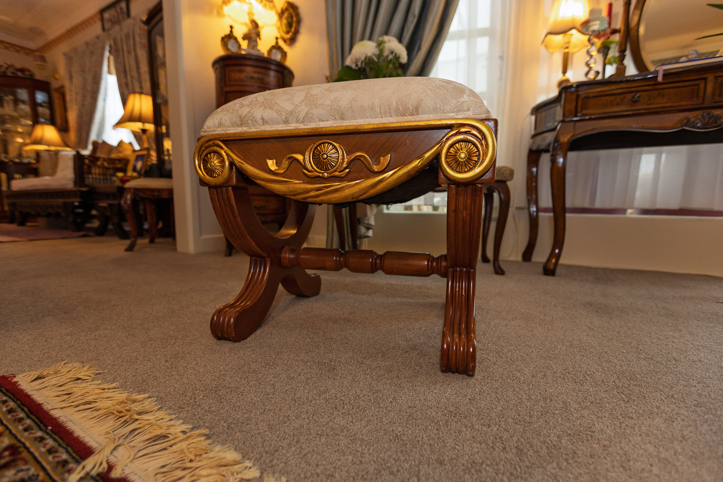 Exquisite Neoclassical Gilt and Wood Vanity Stool / Bench