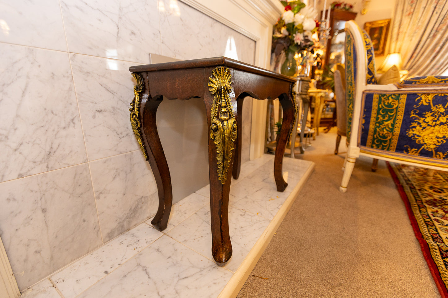 Vintage Inlaid Accent Table with Gold Ormolu