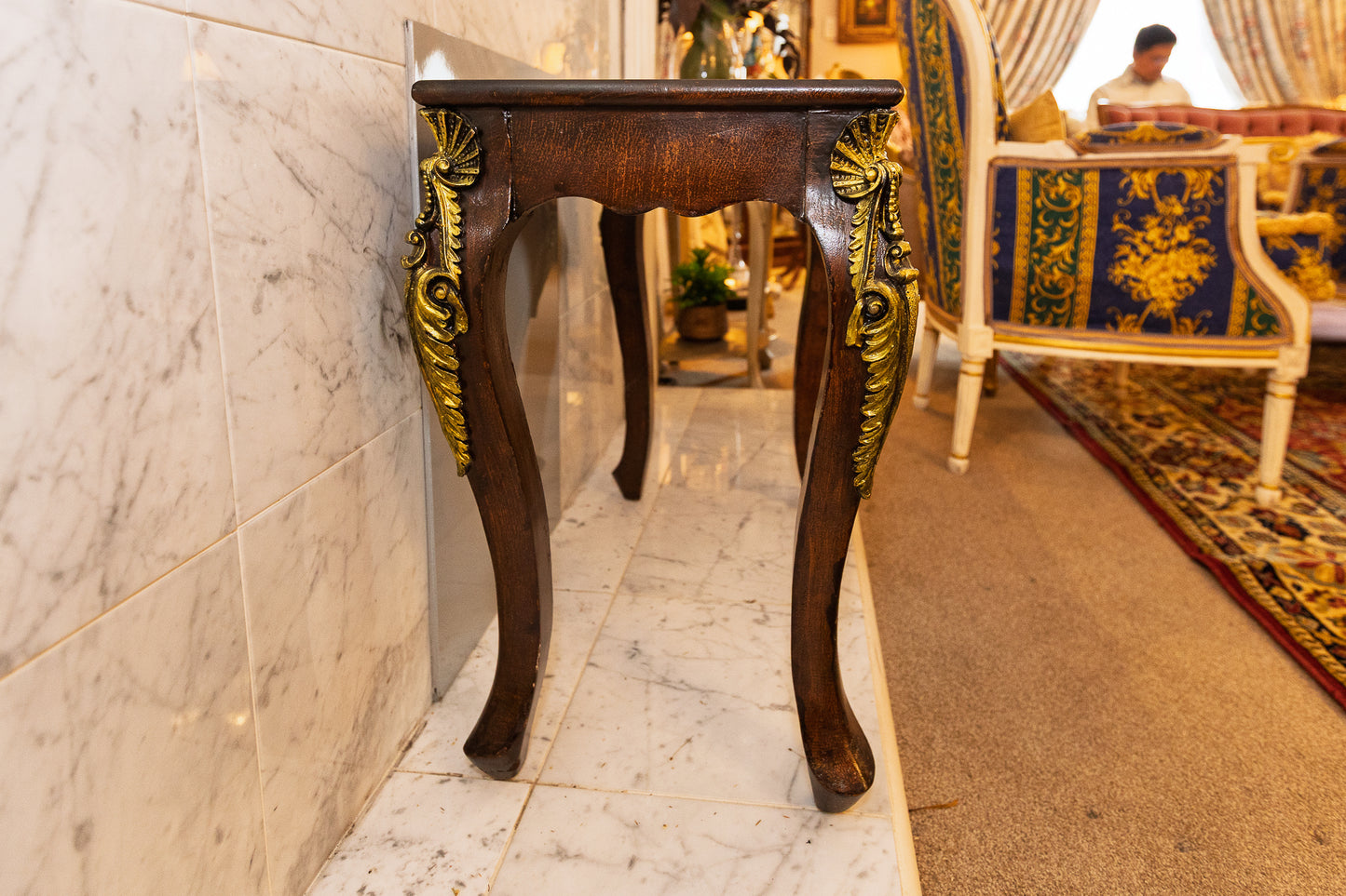 Vintage Inlaid Accent Table with Gold Ormolu
