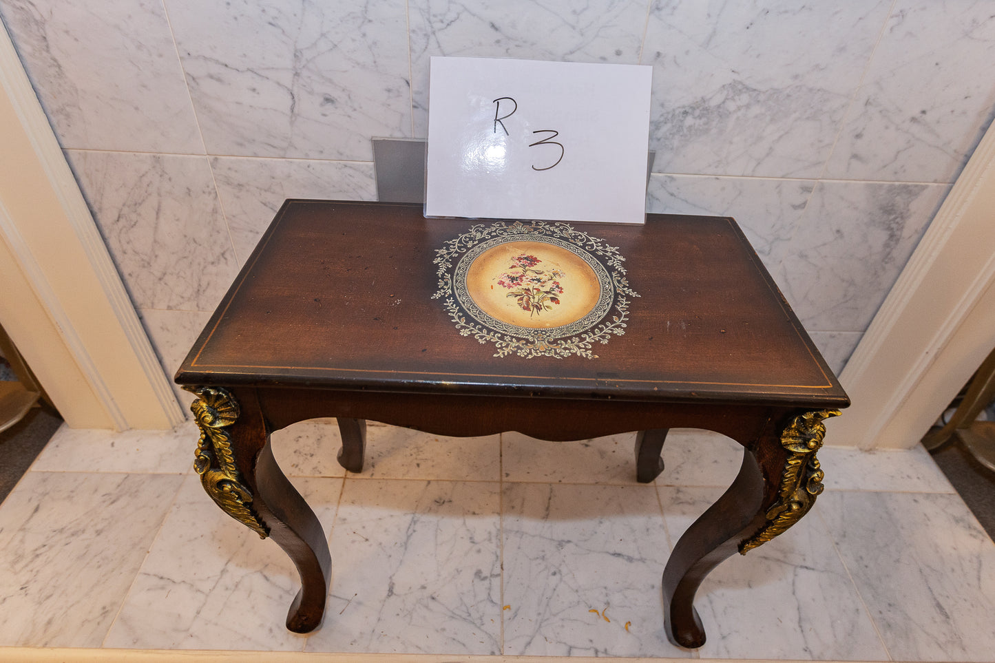 Vintage Inlaid Accent Table with Gold Ormolu