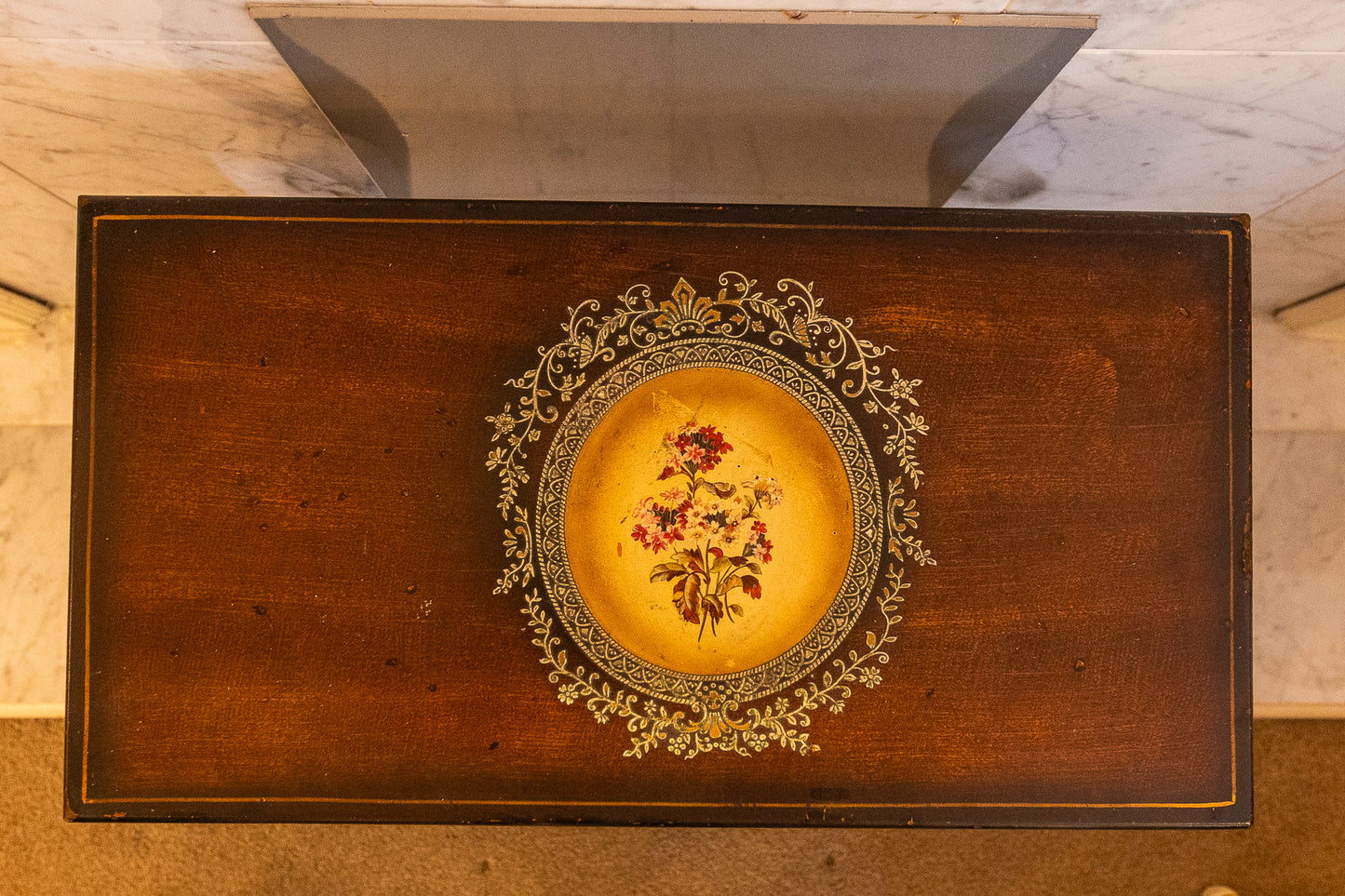 Vintage Inlaid Accent Table with Gold Ormolu