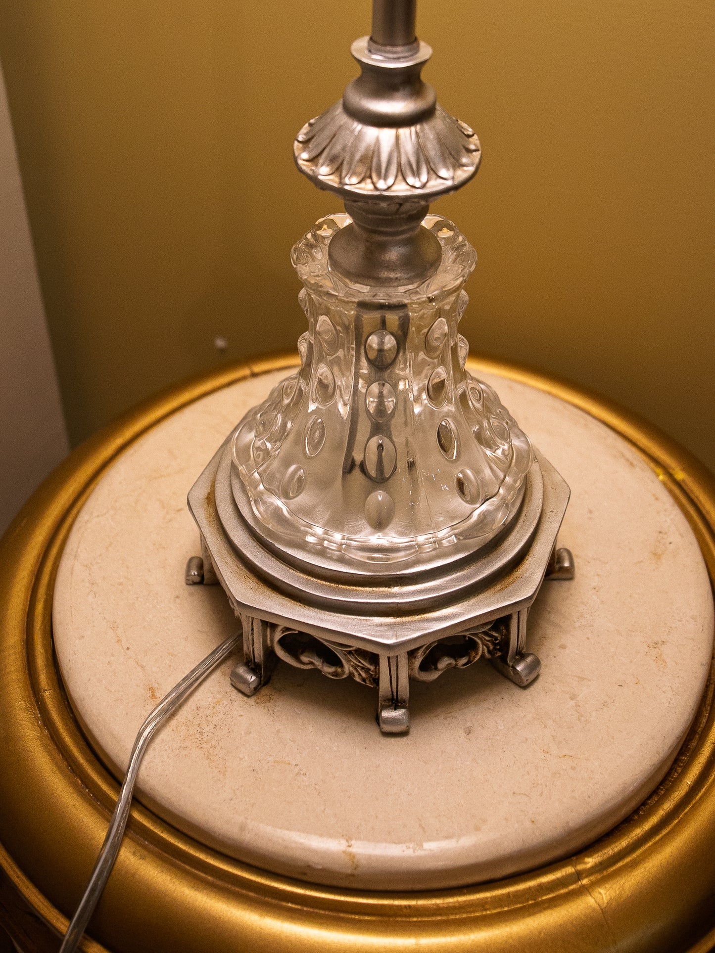 Silver and Glass Adorned Slim Lamp – Brown Shade with Crystal Trim
