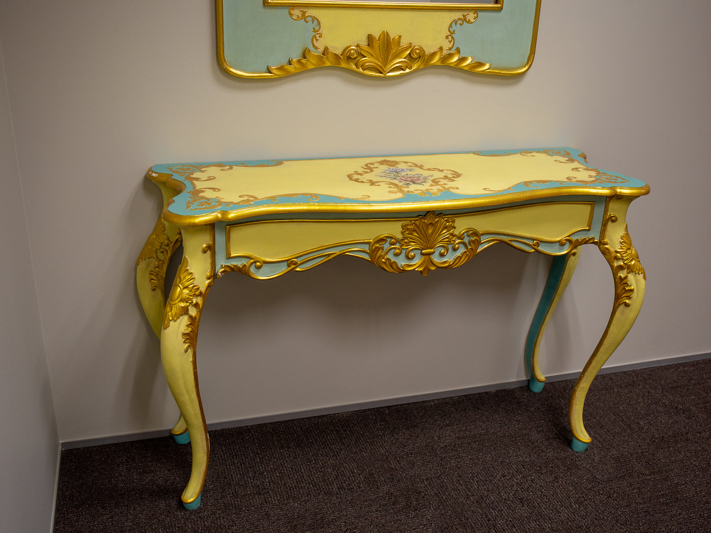 Golden Trimmed French Provincial Hallway Console