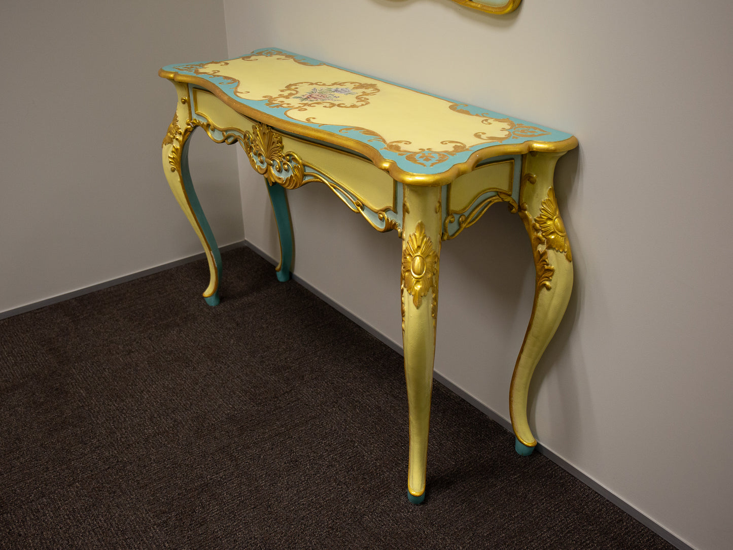 Golden Trimmed French Provincial Hallway Console