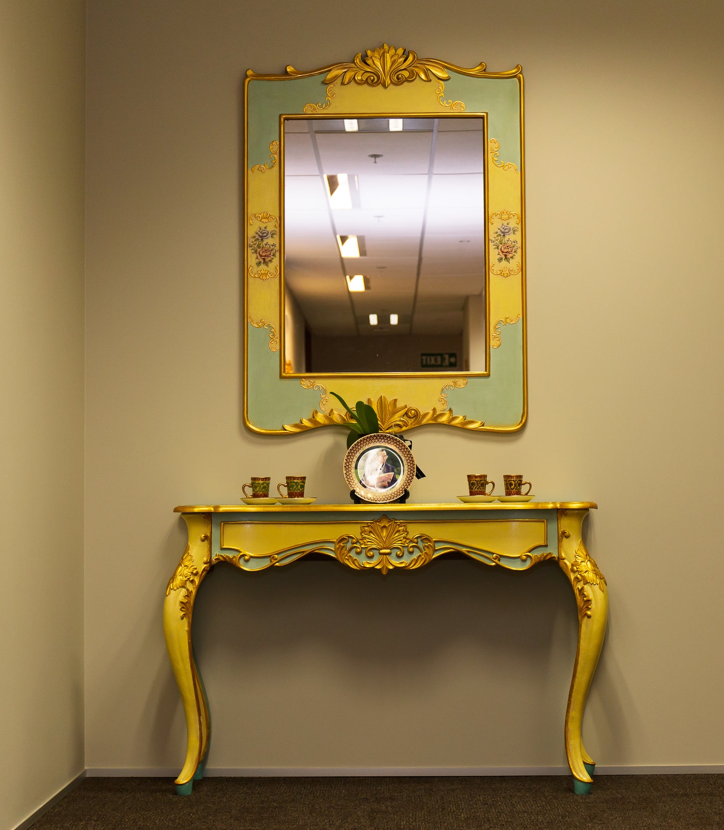 Golden Trimmed French Provincial Hallway Console