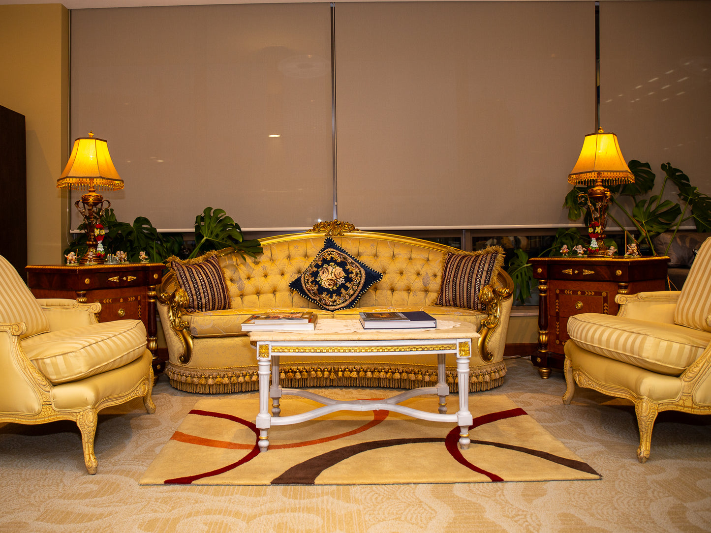 Grand Three-Seater Sofa – Wrap-Around Back with Opulent Golden Trim