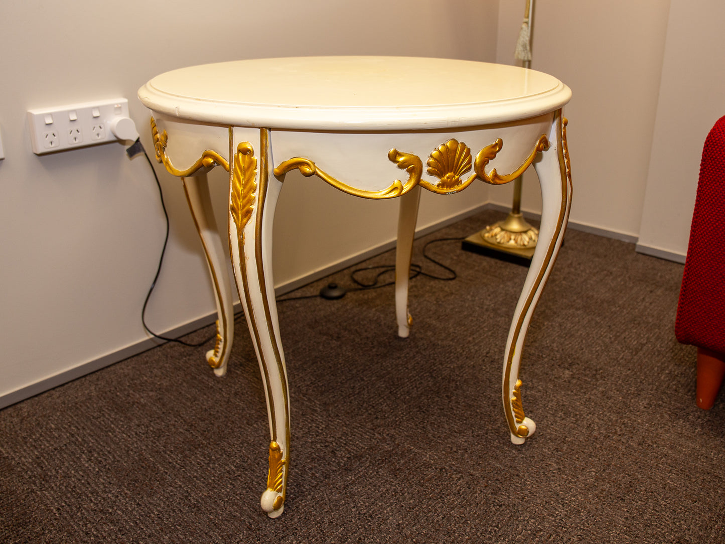 Round White and Gold Trim Side Table