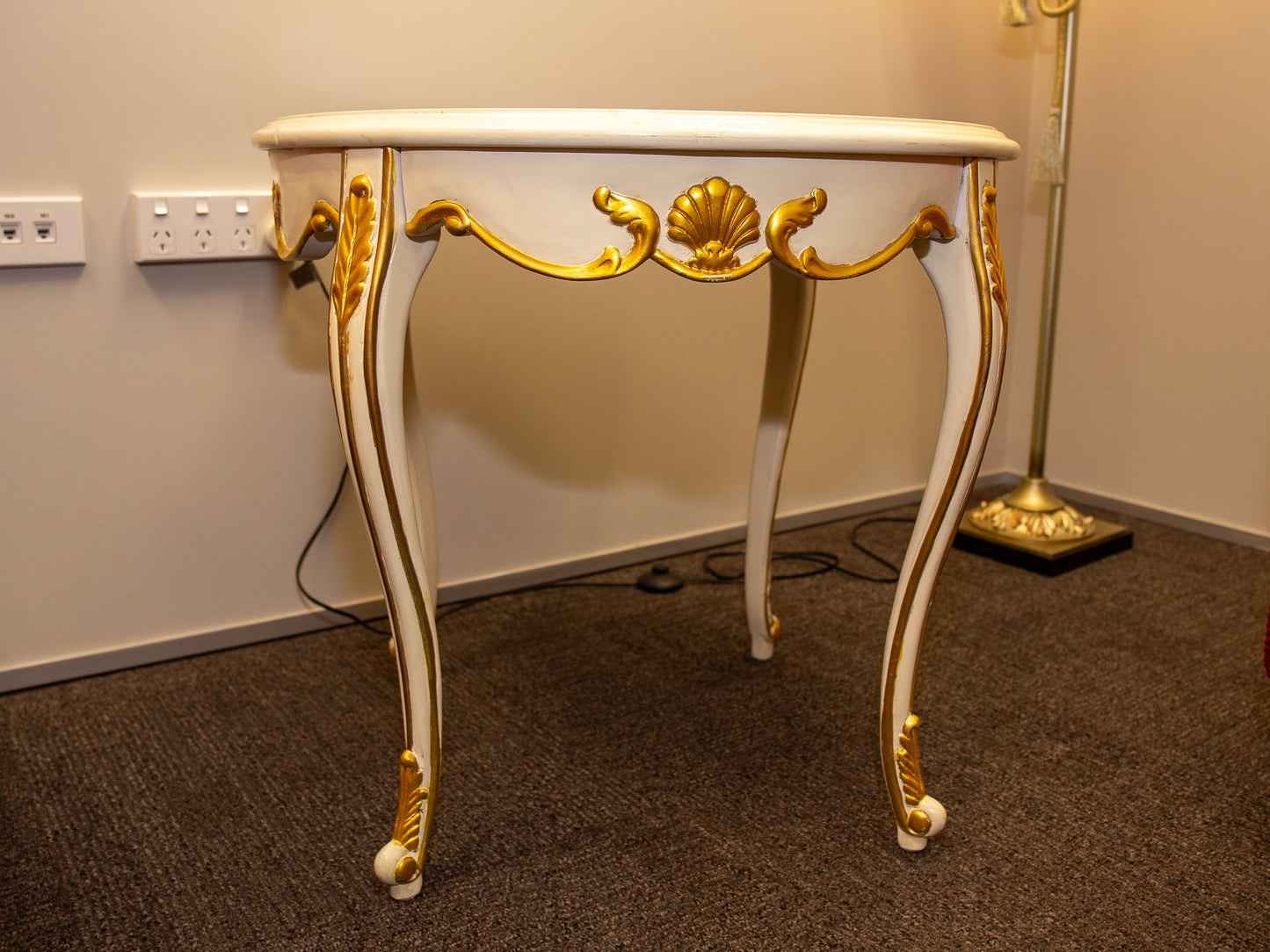 Round White and Gold Trim Side Table