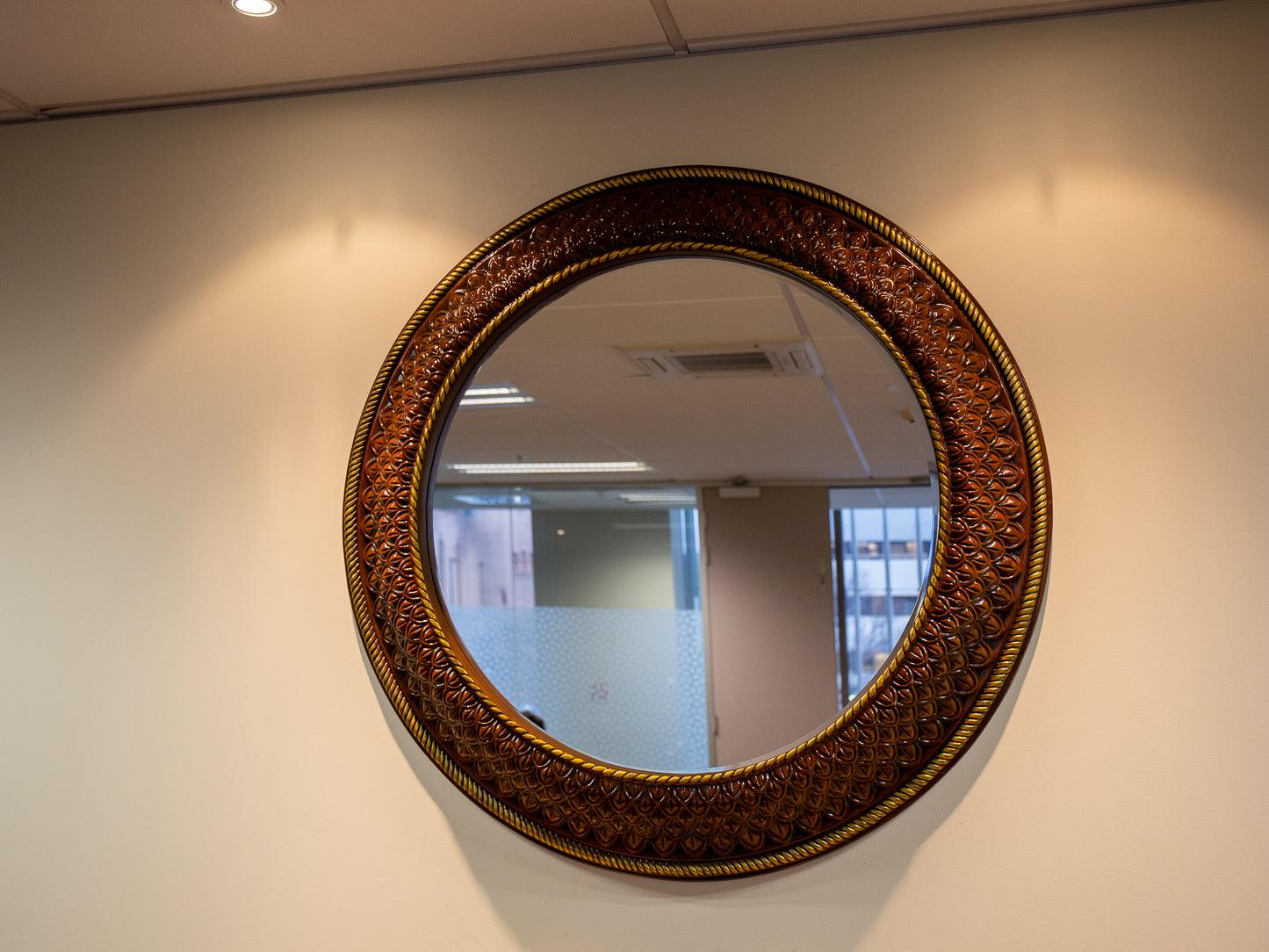 Decorative Round Wall Mirror with Textured Frame