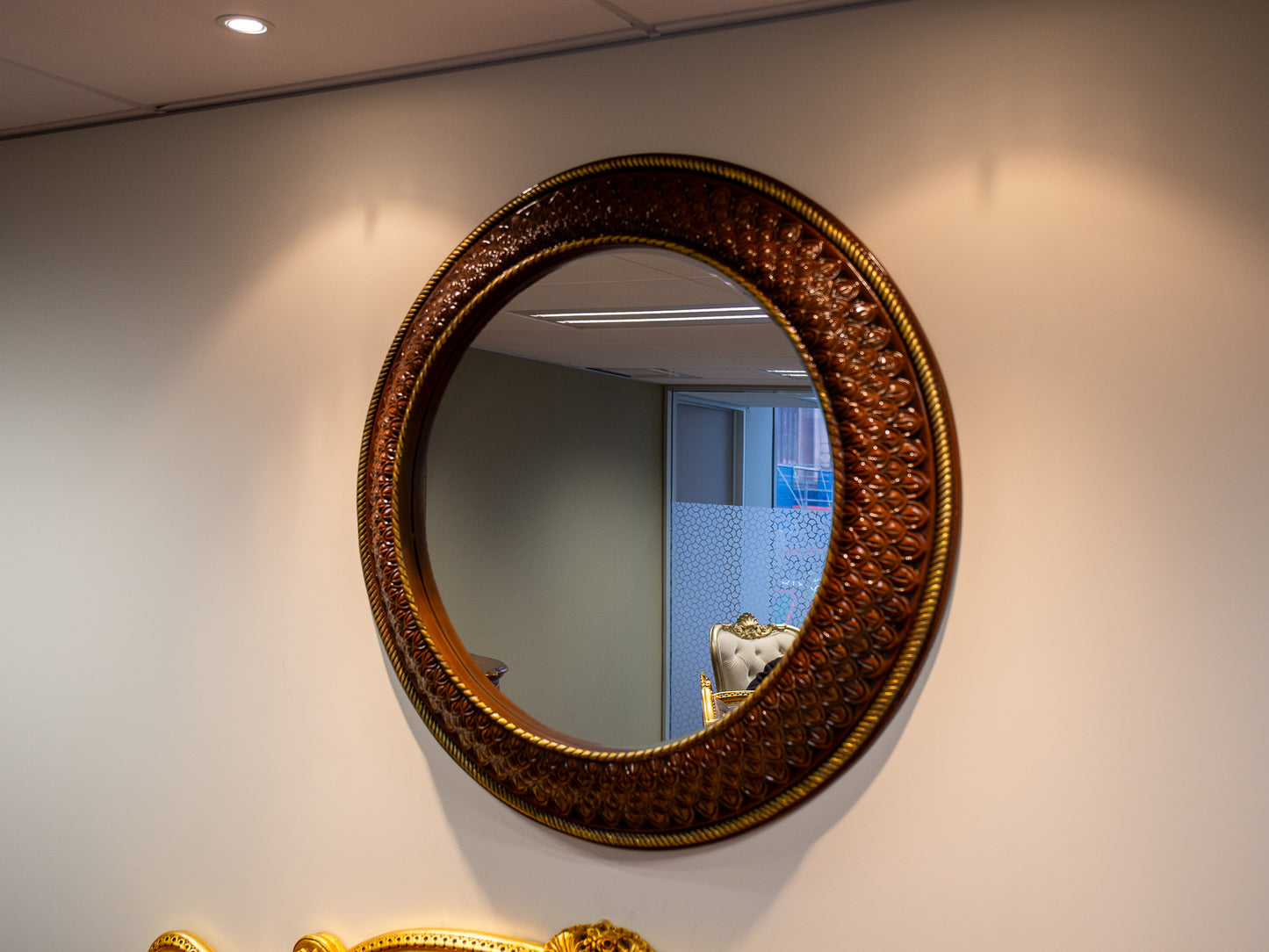 Decorative Round Wall Mirror with Textured Frame