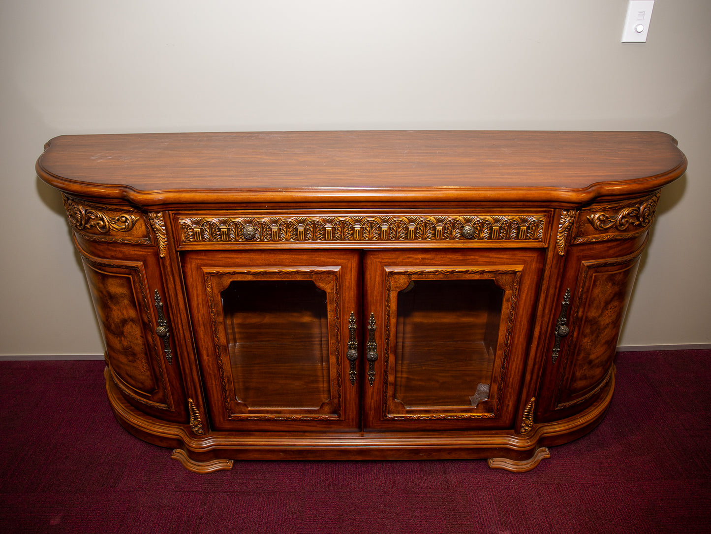 Exquisite Hand-Carved Baroque Style Console Buffet Cabinet