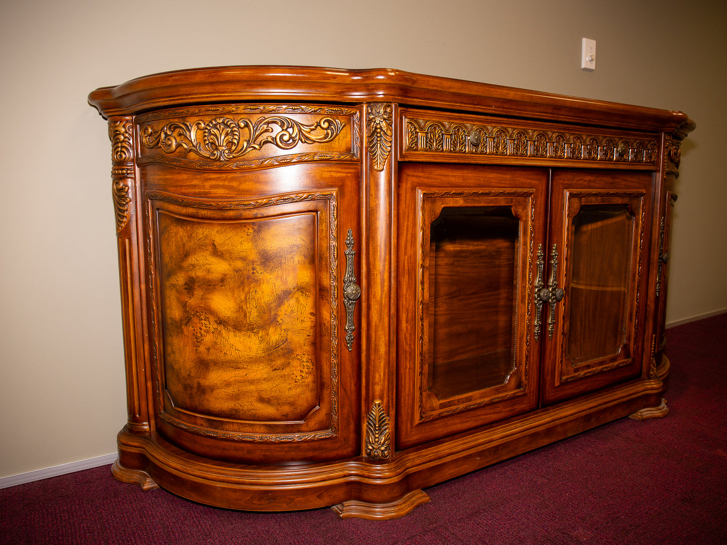 Exquisite Hand-Carved Baroque Style Console Buffet Cabinet