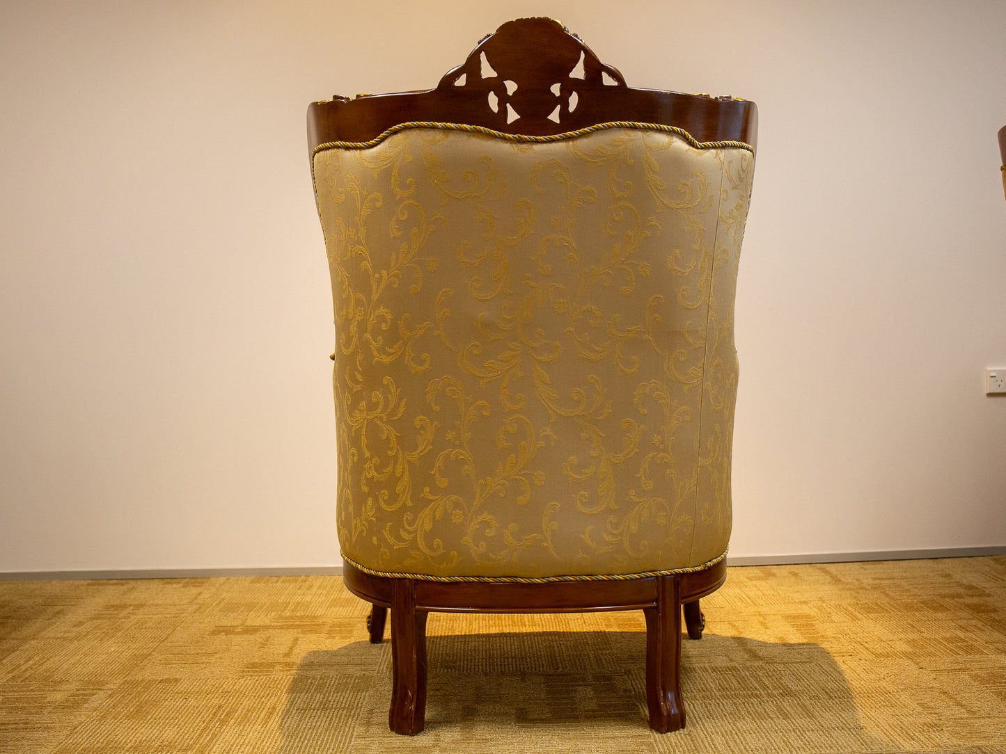 Carved Wing Back Chair with Golden Trim
