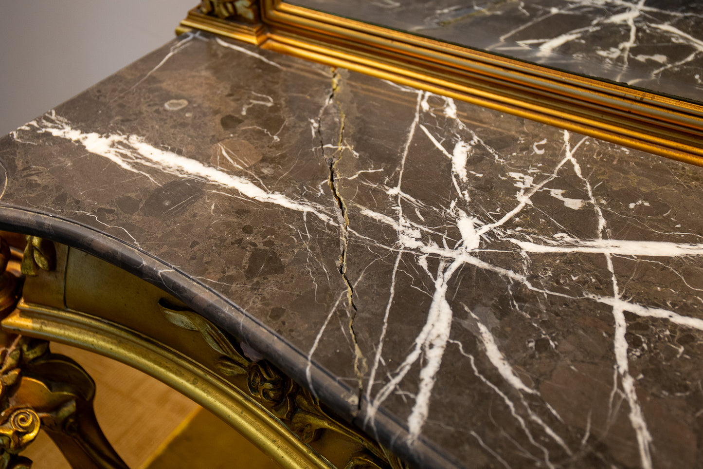 Large Royal Gold and Marble Topped Mirror Dresser