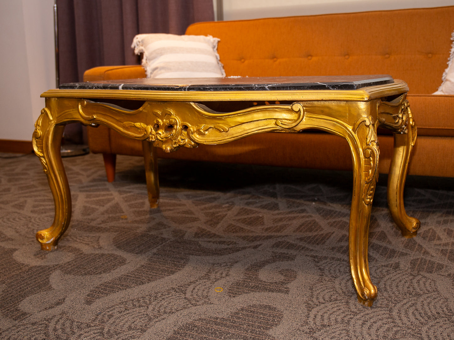 Louis XV-Style Gilded Coffee Table With Grey Marble Top