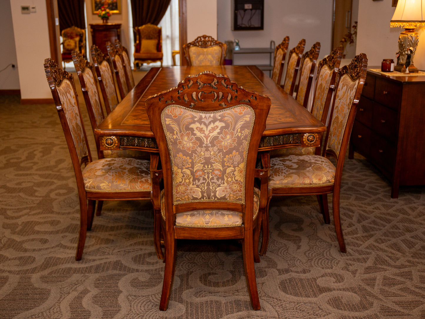 Grand 12-Seater Luxury Dining / Meeting Table Set - Baroque Elegance