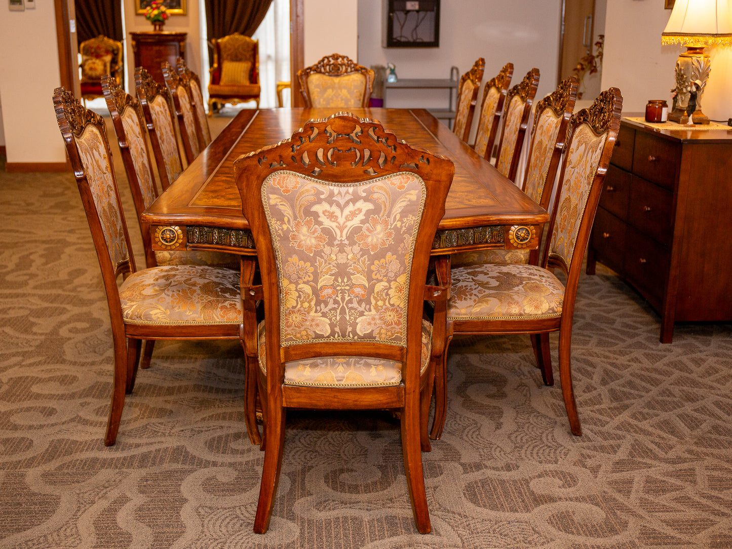 Grand 12-Seater Luxury Dining / Meeting Table Set - Baroque Elegance