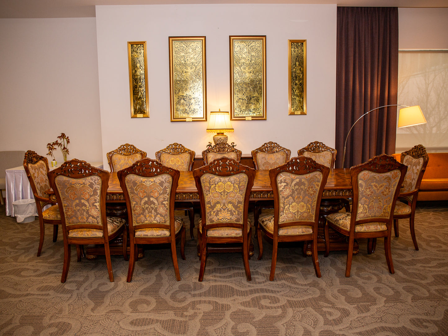 Grand 12-Seater Luxury Dining / Meeting Table Set - Baroque Elegance