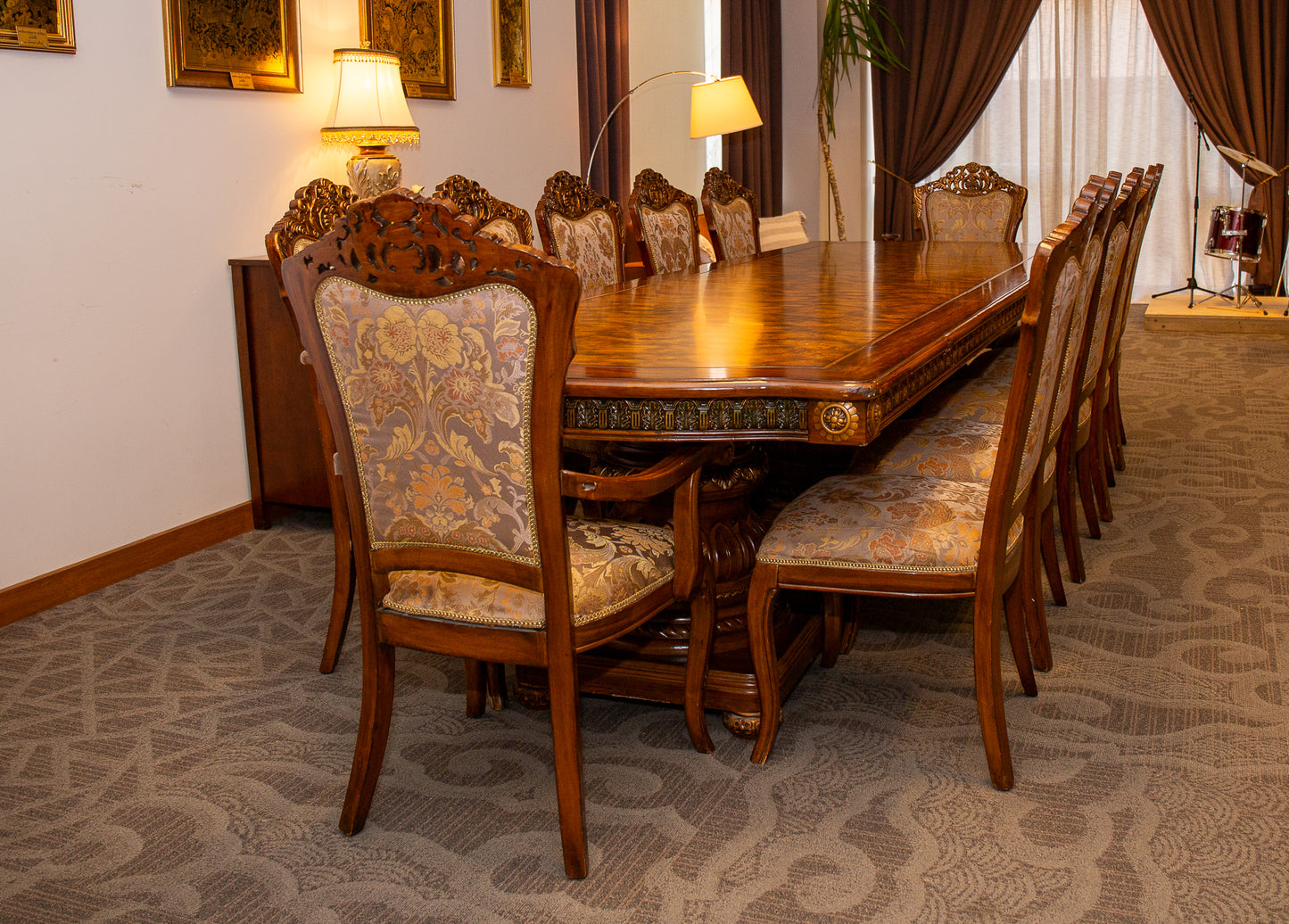 Grand 12-Seater Luxury Dining / Meeting Table Set - Baroque Elegance