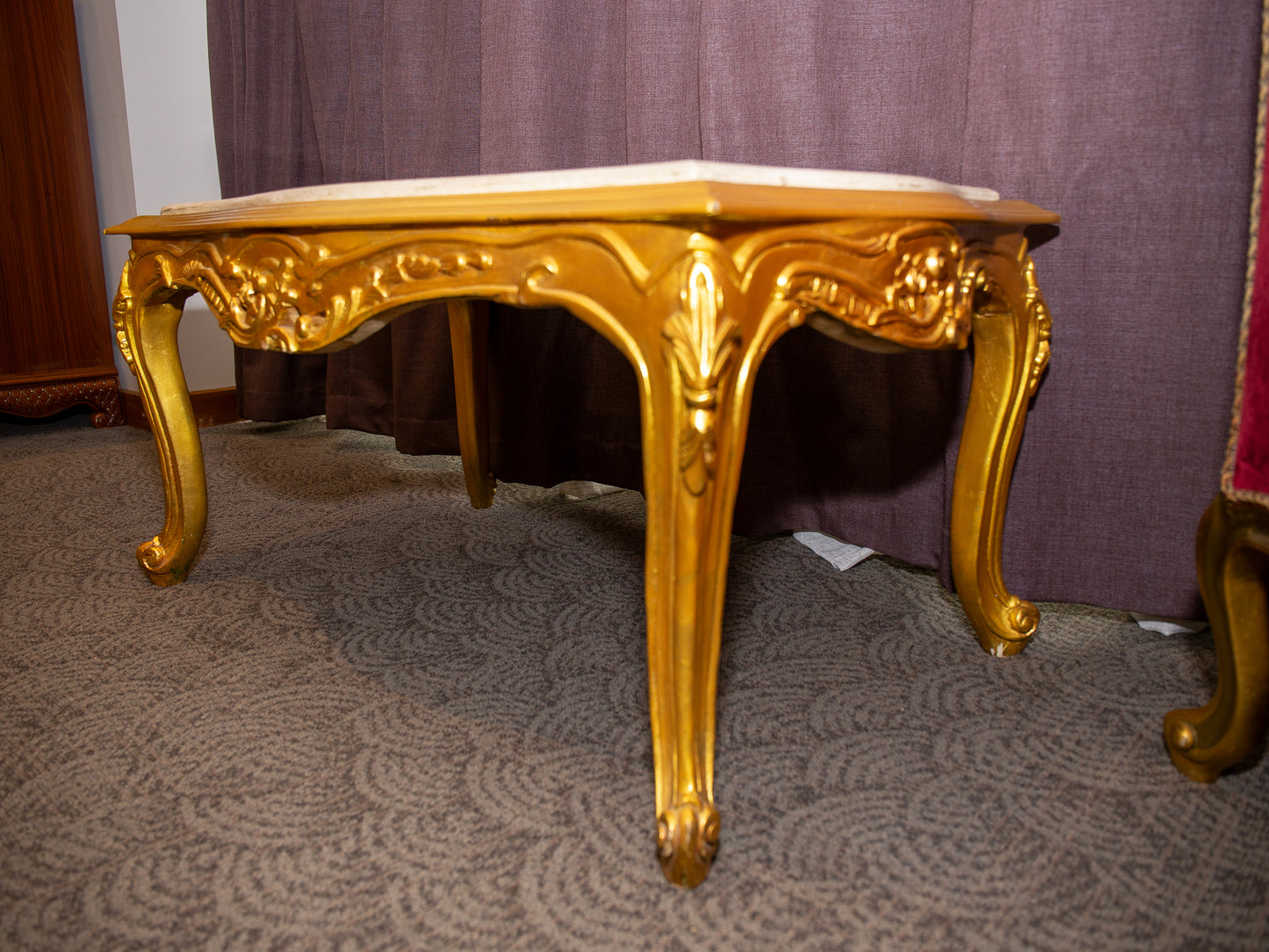 Louis XV-Style Gilded Coffee Table With Marble Top