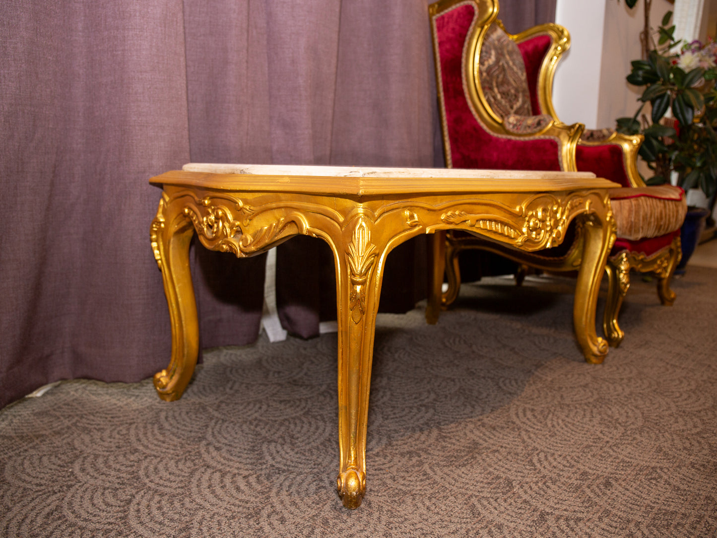 Louis XV-Style Gilded Coffee Table With Marble Top