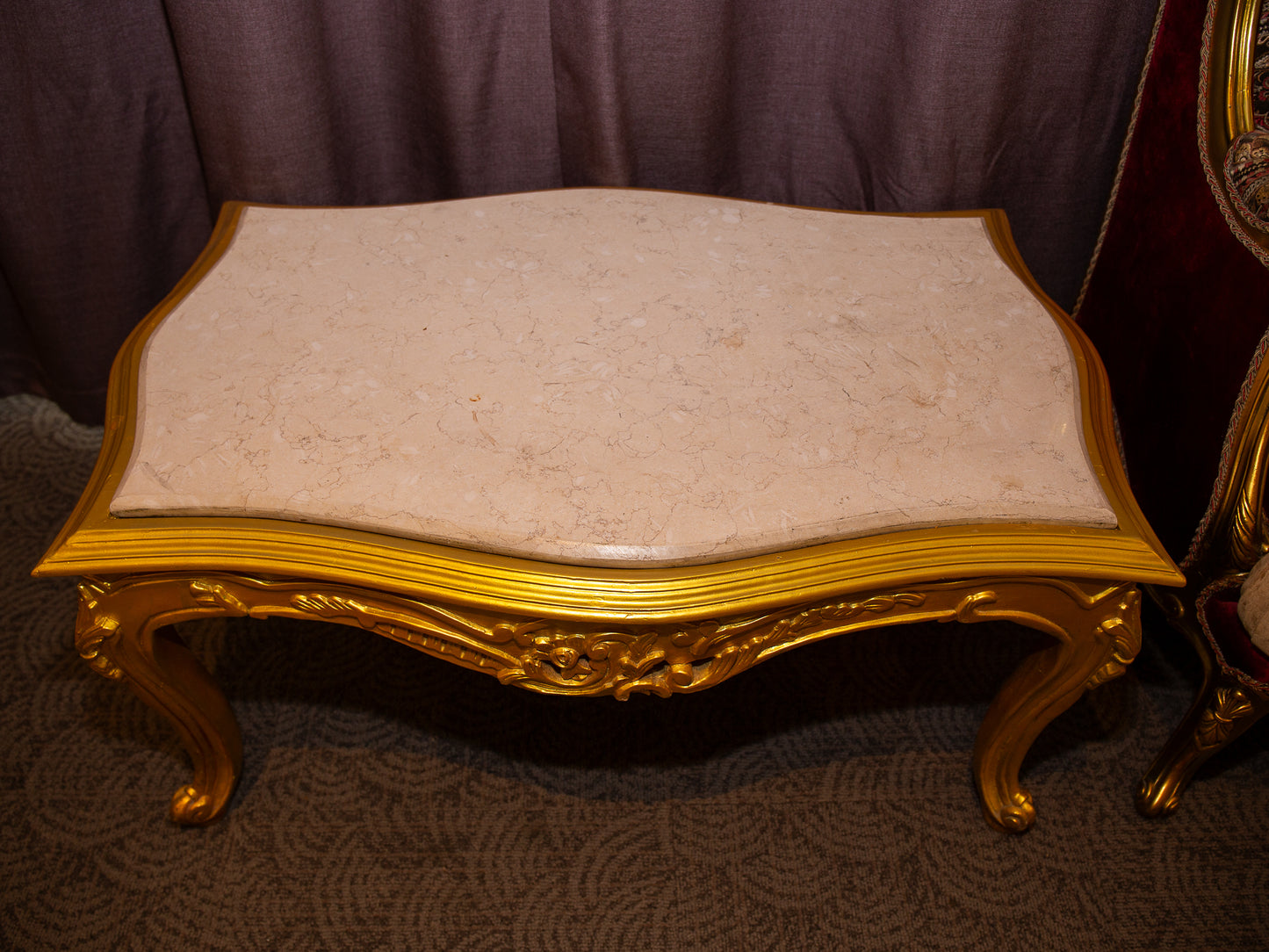 Louis XV-Style Gilded Coffee Table With Marble Top