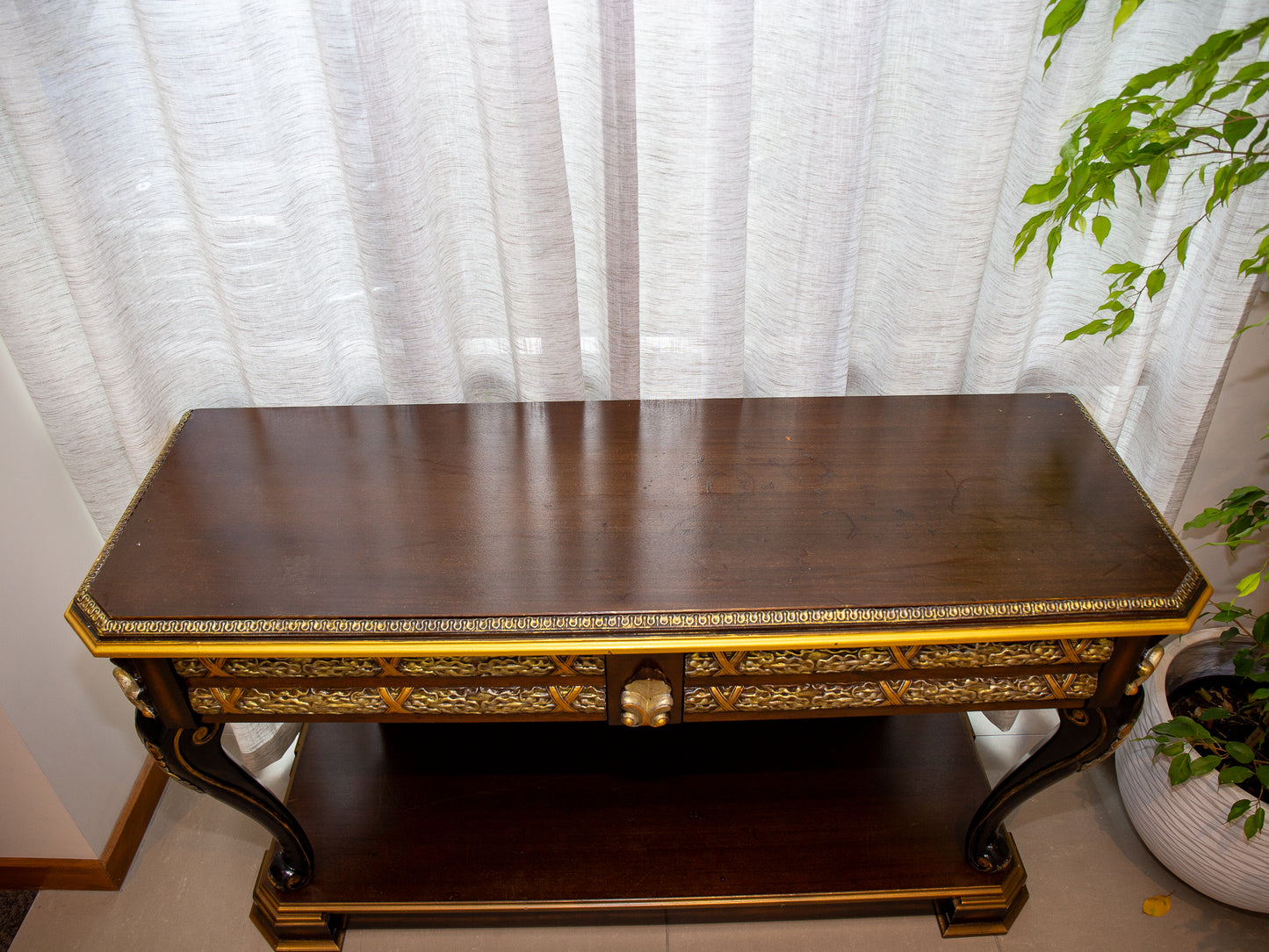 Decorative Wooden Console Table with Gold Accents