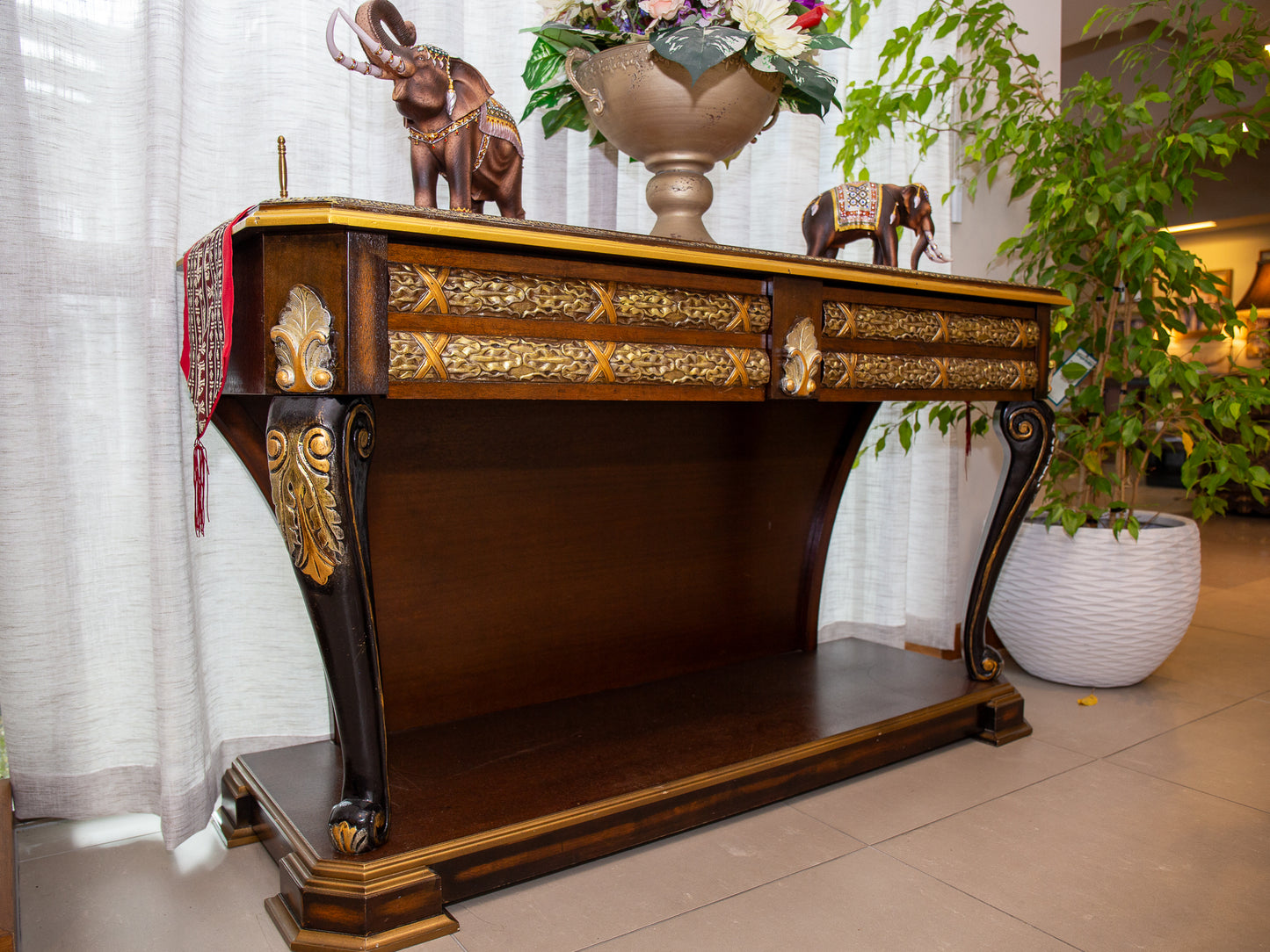 Decorative Wooden Console Table with Gold Accents