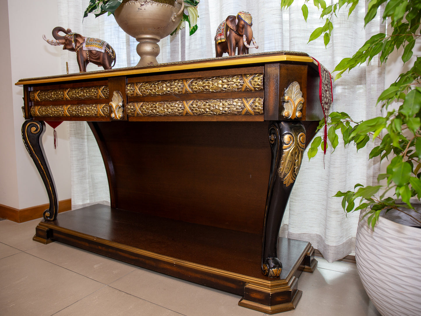 Decorative Wooden Console Table with Gold Accents